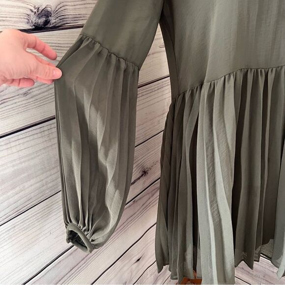 Lulus Olive Green Pleated Long Sleeve Swing Dress - Picture 9 of 11